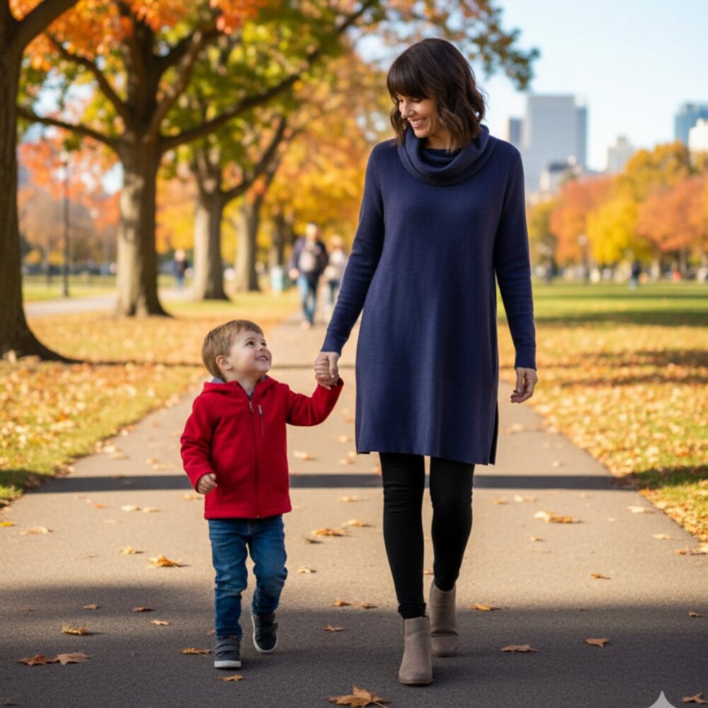 Adrienne Vittadini Naval Heather Cowl Neck Sweater Dress Size Large EUC